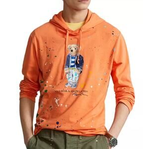 Polo Ralph Lauren Cotton Polo Bear Paint Splatter Artwork Pullover Hoodie Size L